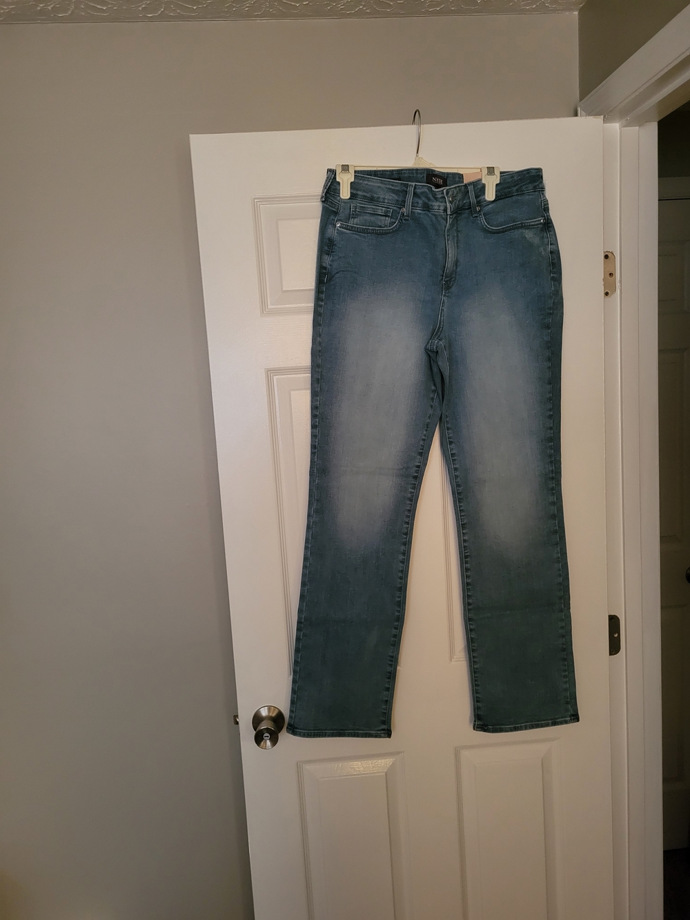 NYDJ Women's Straight Leg Faded Blue Jeans